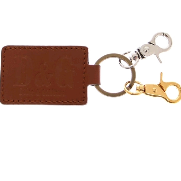 DOLCE & GABBANA D&G Keychain Unisex Leather Metal Ring Hook Logo Keyring - Picture 3 of 5